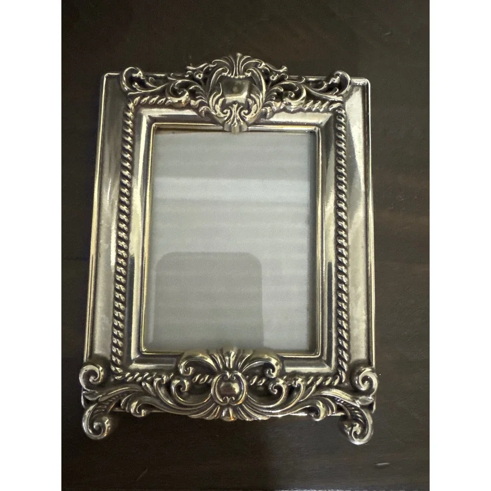 Brighton Silver Tone Ornate Baroque Scroll Rope Border Small Picture Frame 5x4